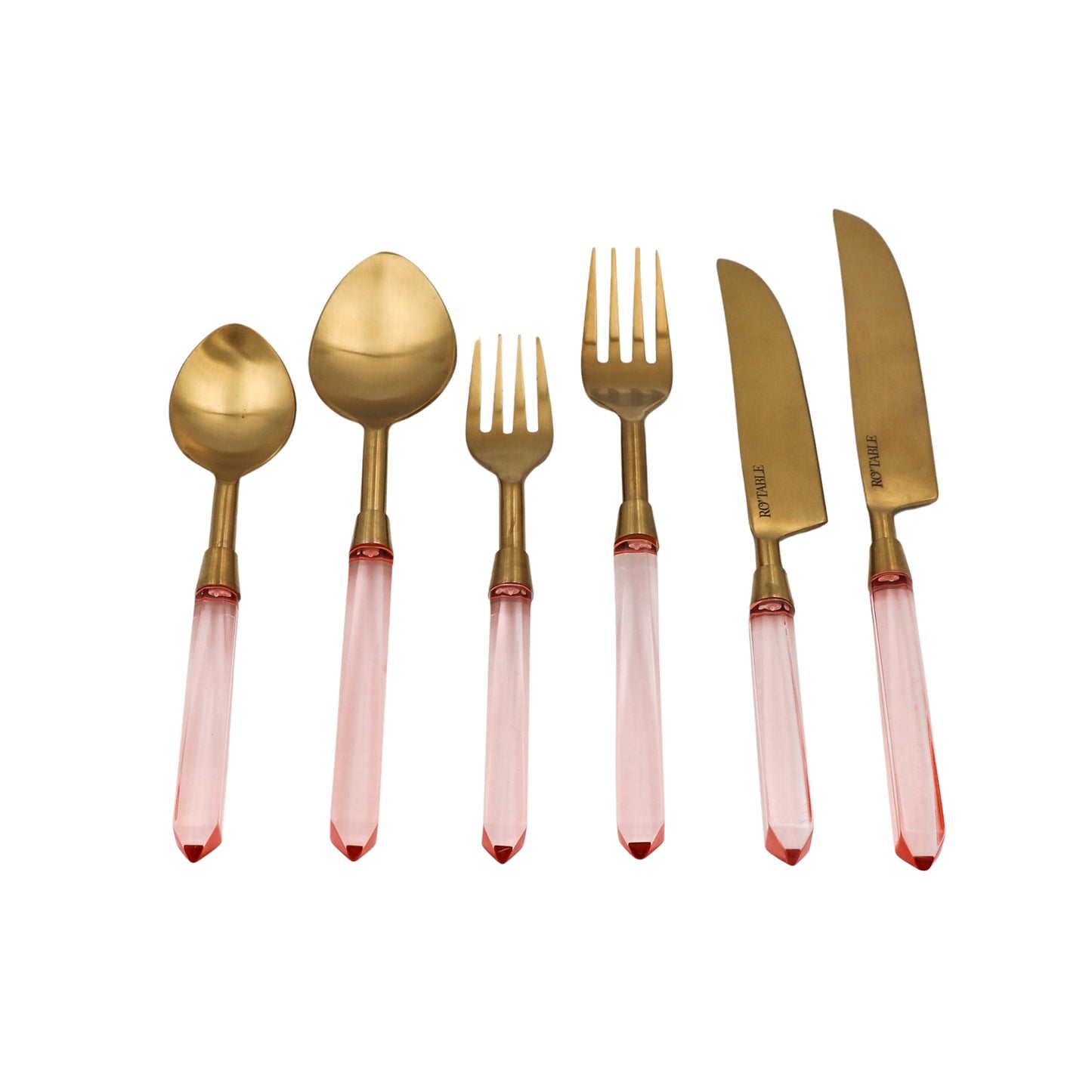 24pc Peony Blush cutlery set with gold finish and rose petal handles by Ro'Table
