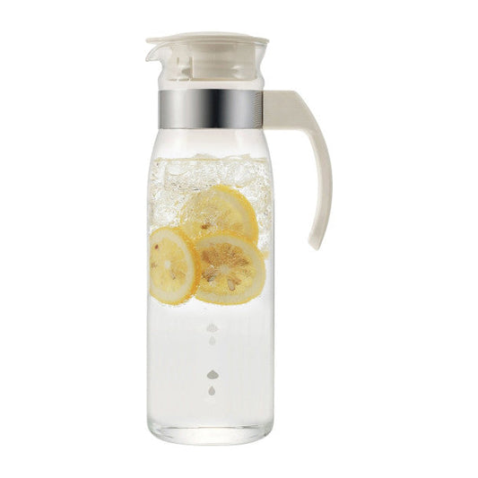 Hario glass pitcher 1400ml (47oz) with adjustable flow cap. Japanese heat-resistant glass. Perfect for water, iced tea & beverages. Made in Japan.