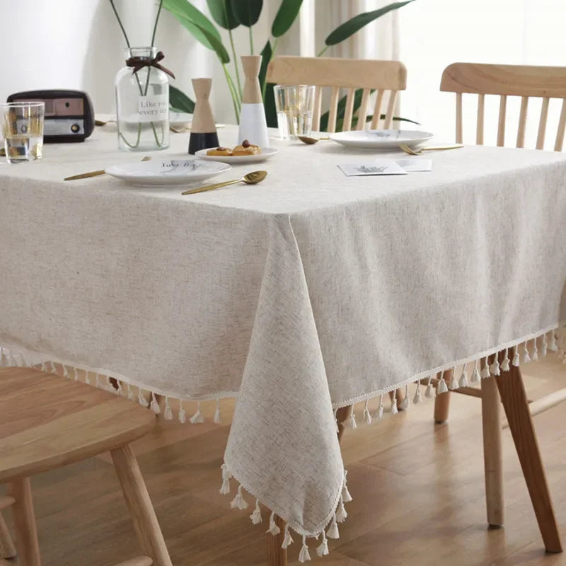 Cotton Linen Ruffled Tablecloth for Wedding Home Party Dining Banquet Decoration Flax Fabric Table Cloth Luxurious Table Cover