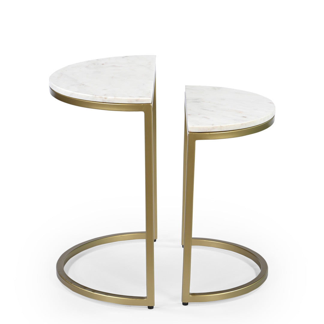 Two-piece marble and gold side table set on a white background