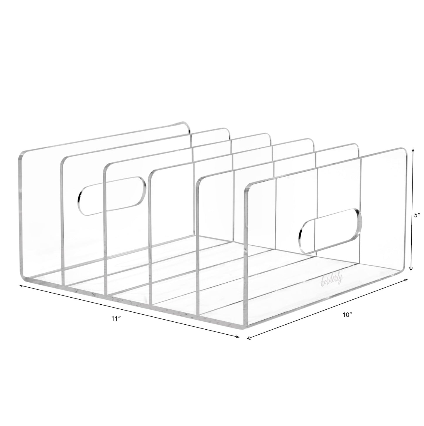 Desk organizer. Acrylic Clutch Divider & Collator - Clear Organizer for Closet & Office by Horderly- Measurements