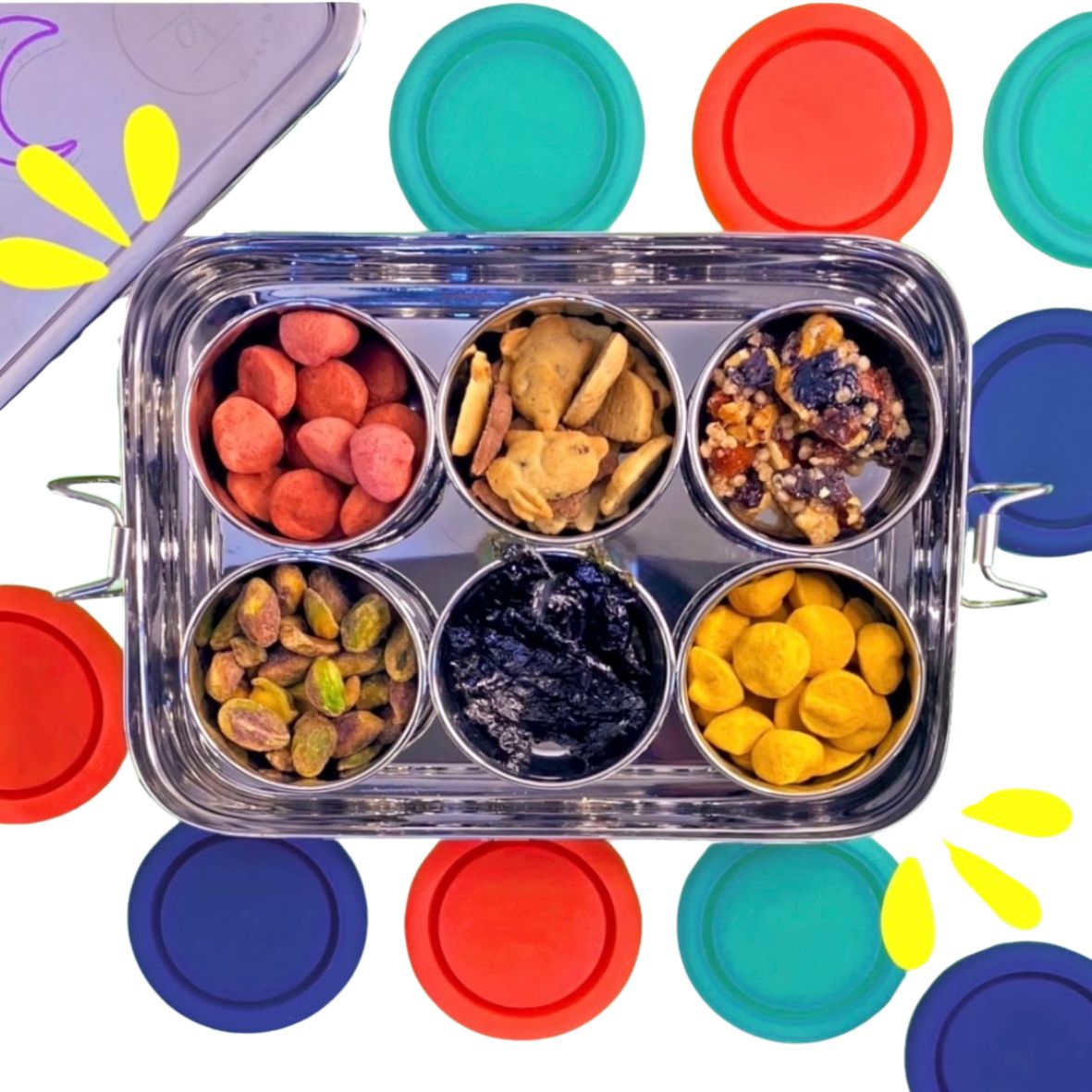 Stainless Steel Bento Snack Box - 6 Compartments for Kids' Lunches & On-the-Go
