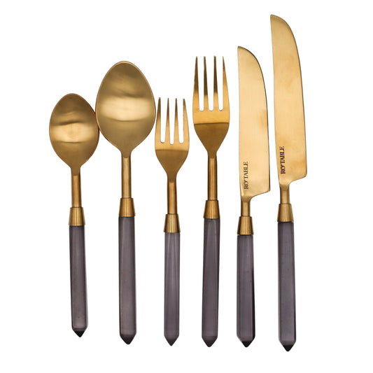 24pc Midnight Slate Cutlery Set - Gold Stainless Steel with Grey Handles | Ro'Table