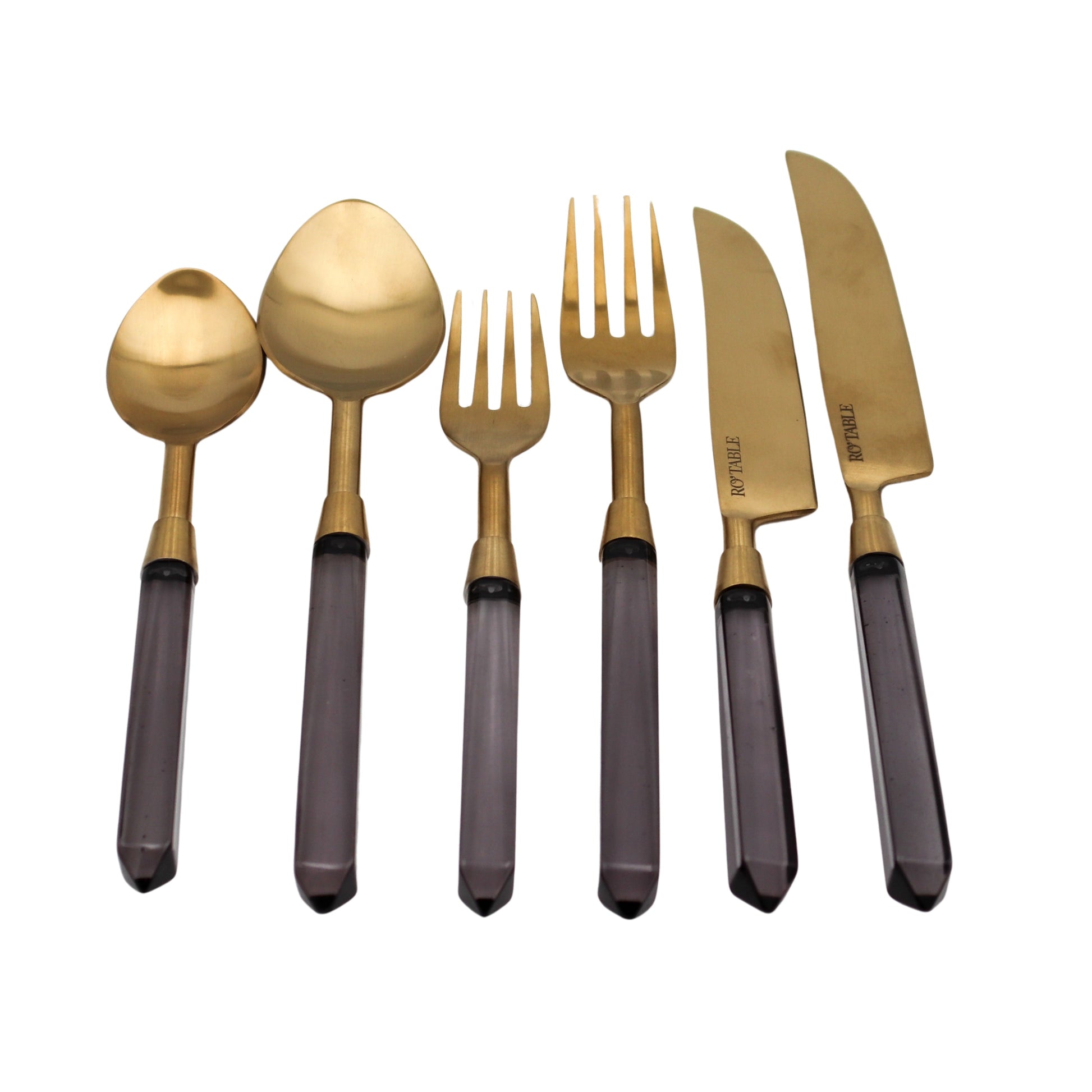 24pc Midnight Slate Cutlery Set - Gold Stainless Steel with Grey Handles | Ro'Table