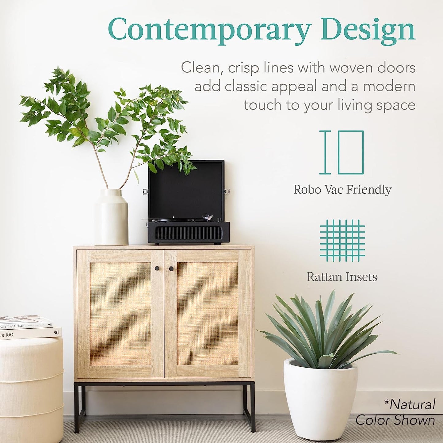 2-Door Rattan Storage Cabinet, Accent Furniture, Multifunctional