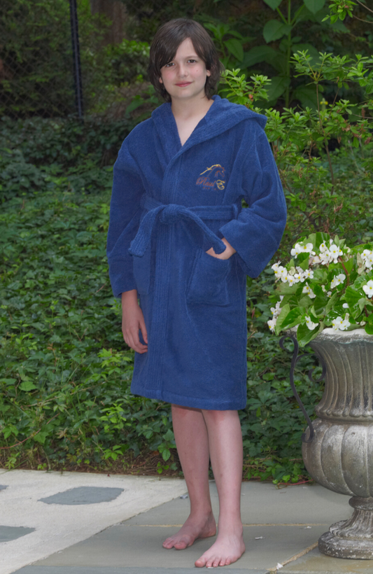 Raul E New York Boys' Hooded Terry Robe Navy Blue - Turkish Cotton