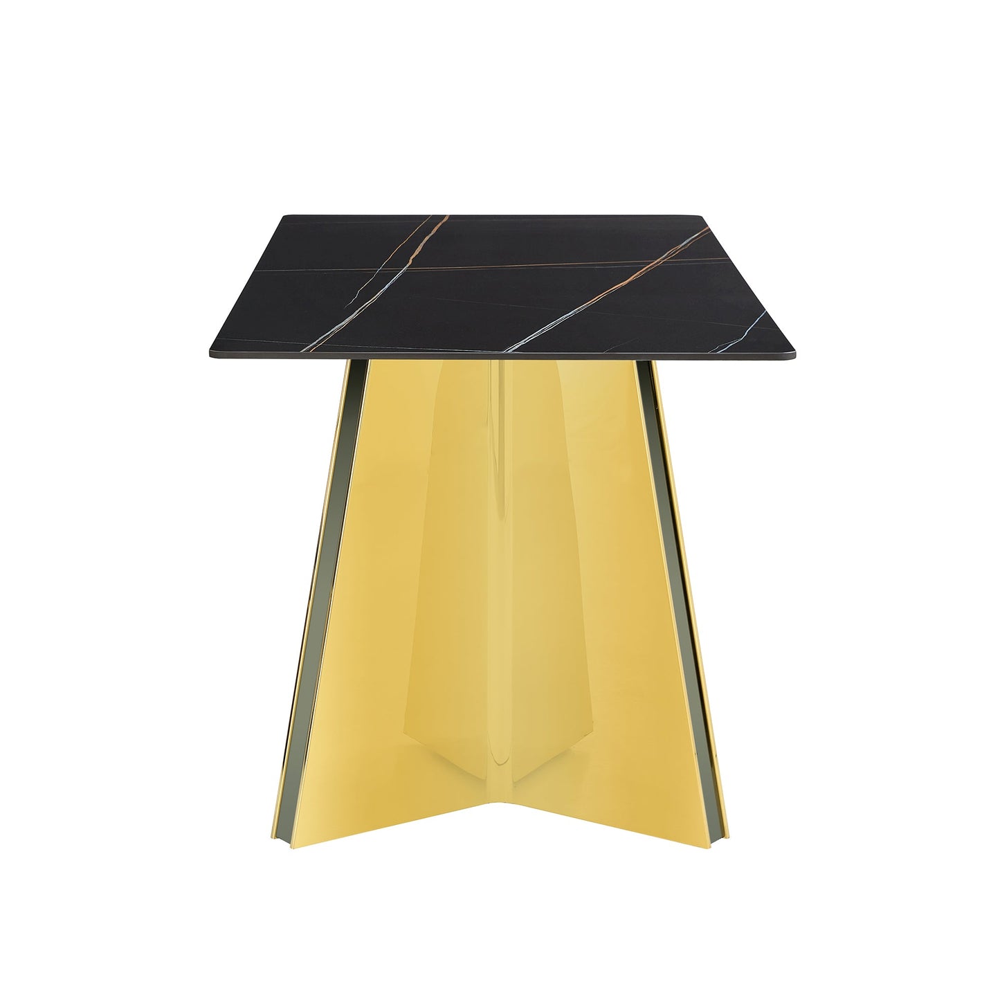 Black Marble-Patterned Slab Dining Table with Golden Stainless Steel