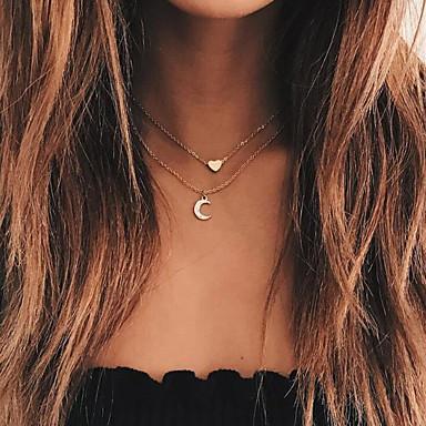 Moon and Heart Two Layer  - Heart and Moon -Celestial Necklace