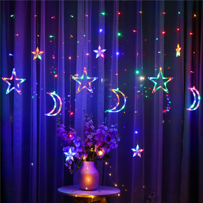 Moon Star Lamp String Light Remote Control - Electric Curtain w/ 8 Flicker Modes - Celestial Theme