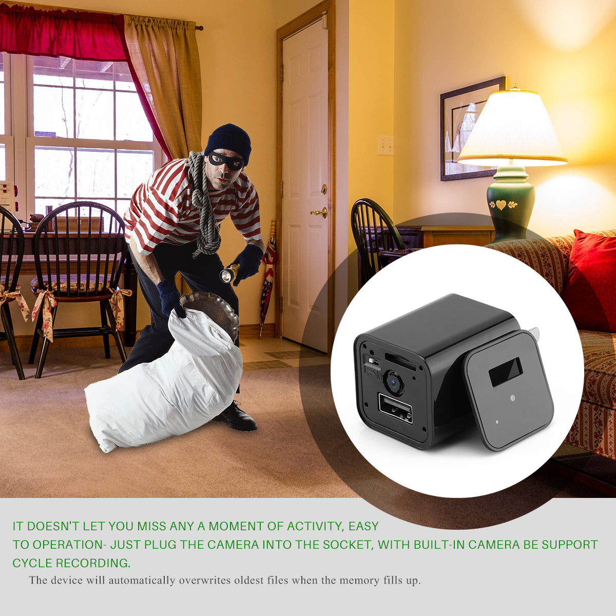 HD 1080P Hidden Camera USB Functional Charger Home Security