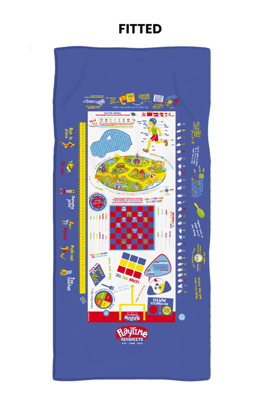 Playtime Bed Sheets Twin 65 Fun Interactive Games & Puzzles. Blue
