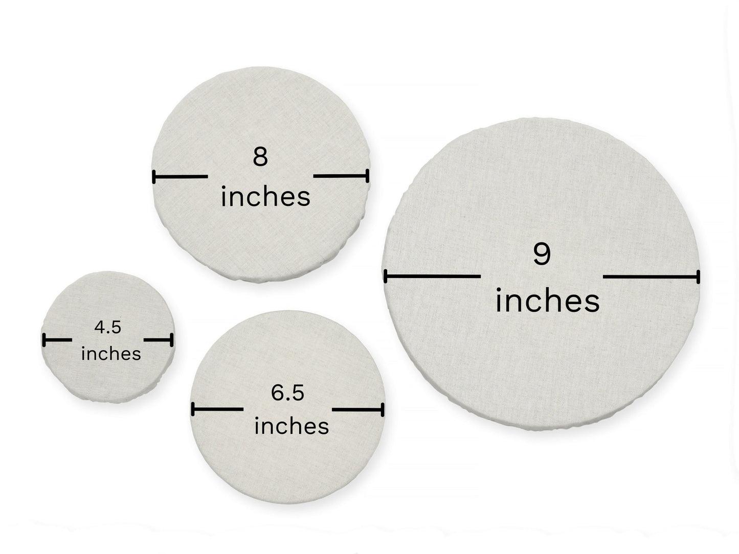 Wheat/beige cloth covering a bowl.  Elastic for proper fit. Flax Linen. Measurements and sizes.