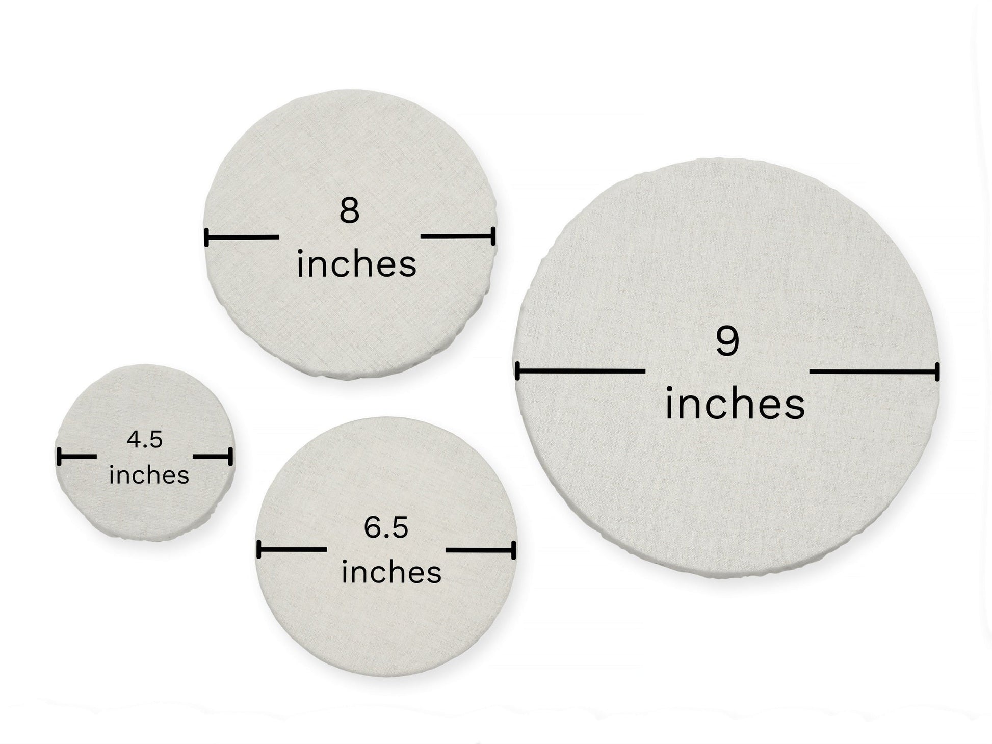 Wheat/beige cloth covering a bowl.  Elastic for proper fit. Flax Linen. Measurements and sizes.