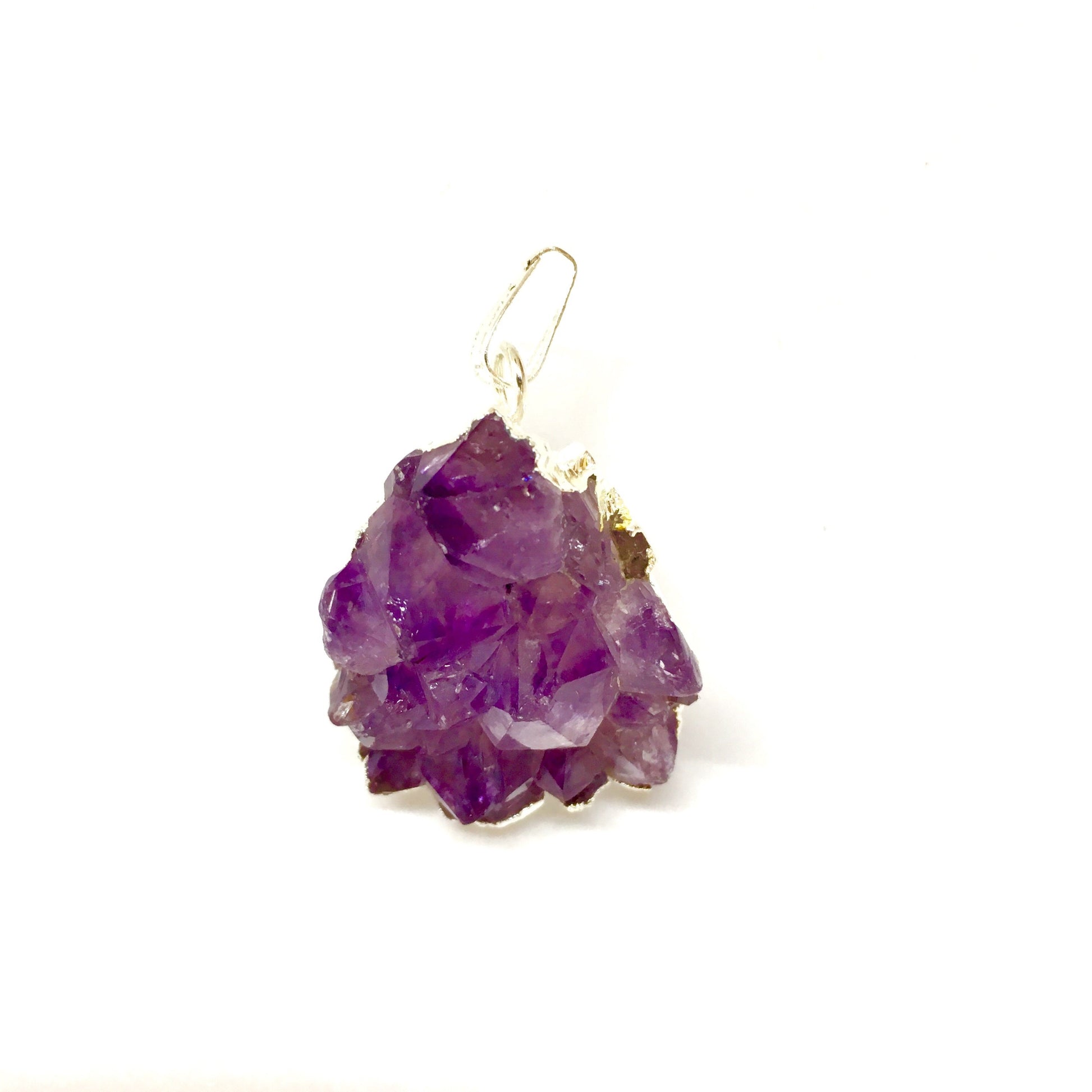 Purple Amethyst Cluster Pendant with Tan Suede Necklace and Gift Bag - Healing and Chakra