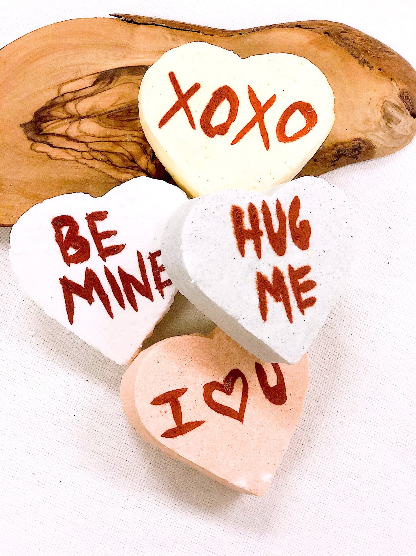 Organic bath bomb for Valentine's Day / conversation hearts / By Butter Me Up Organics