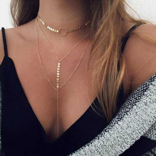 Three Layer Lariat Choker Necklace 