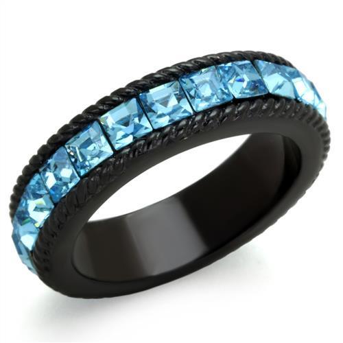 IP Black Ion-Plated Stainless Steel Ring with Top Grade Crystals