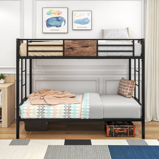 Twin Sized Bunk Bed Bedframe with Ladder and Full-Length Guard Rail_0