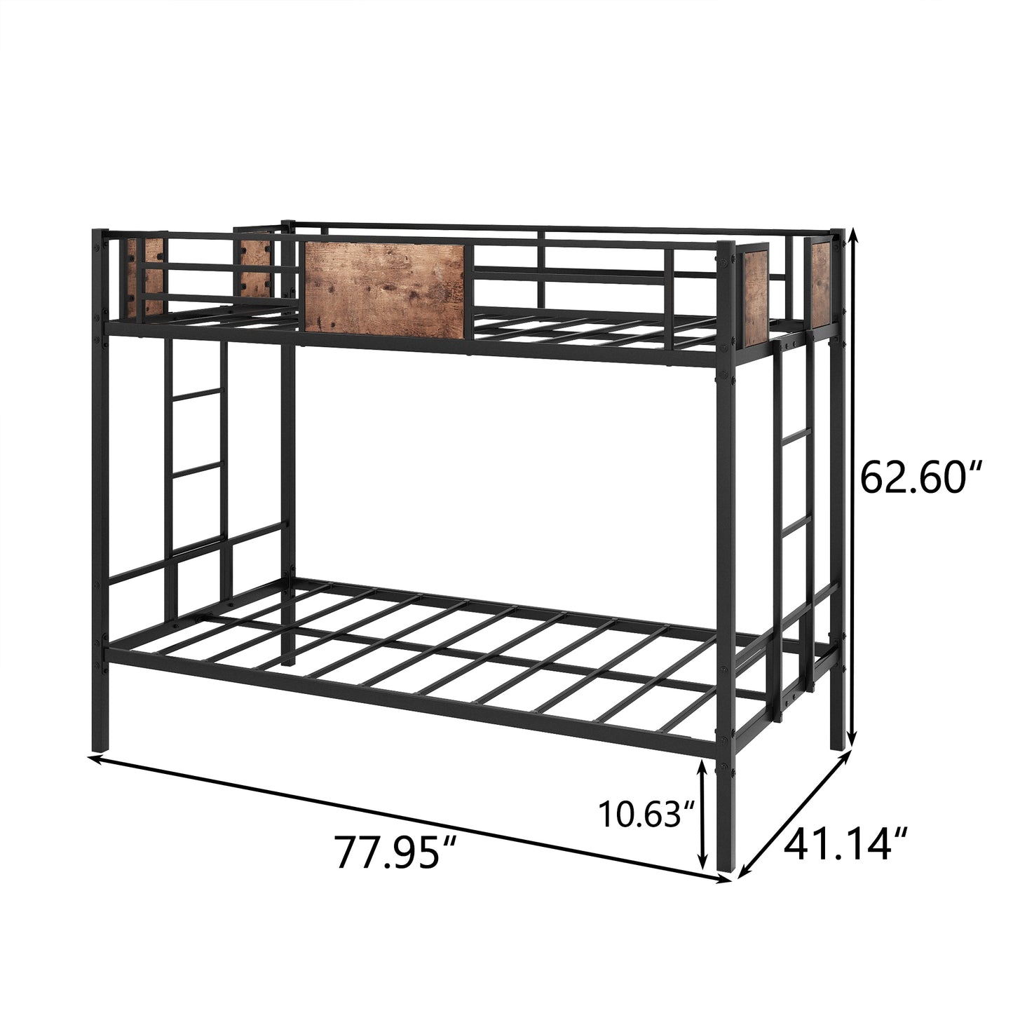 Twin Sized Bunk Bed Bedframe with Ladder and Full-Length Guard Rail_8