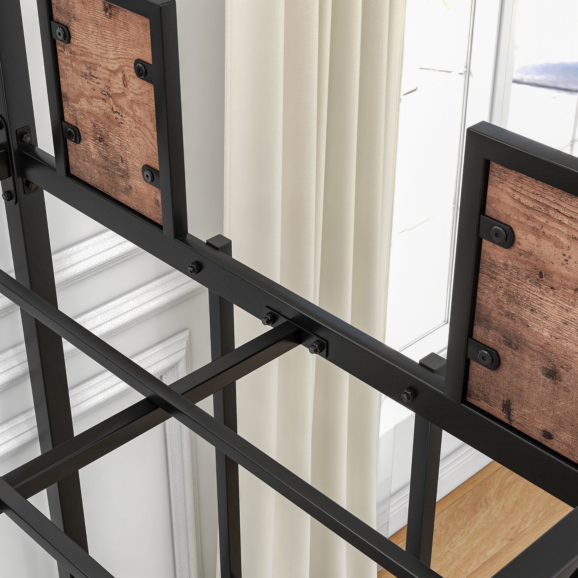 Twin Sized Bunk Bed Bedframe with Ladder and Full-Length Guard Rail_3