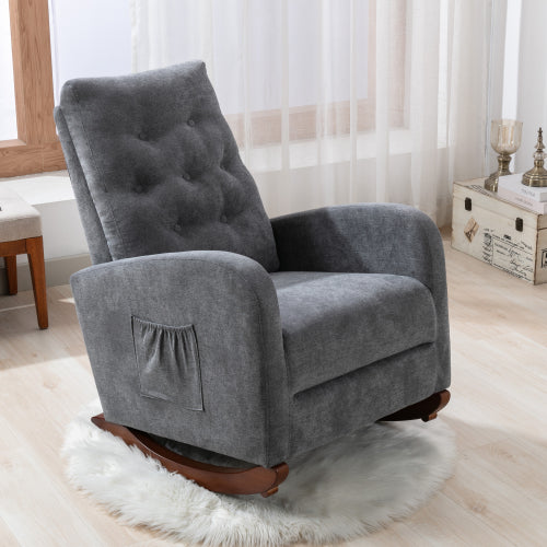 Living Room Chair Lazy Recliner Comfortable Fabric High Back Armchair- Antique Gray_9