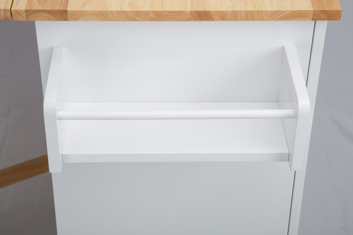 3 Drawers Rubber Wooden Top Utility Kitchen Cart with Adjustable Shelf- White_15