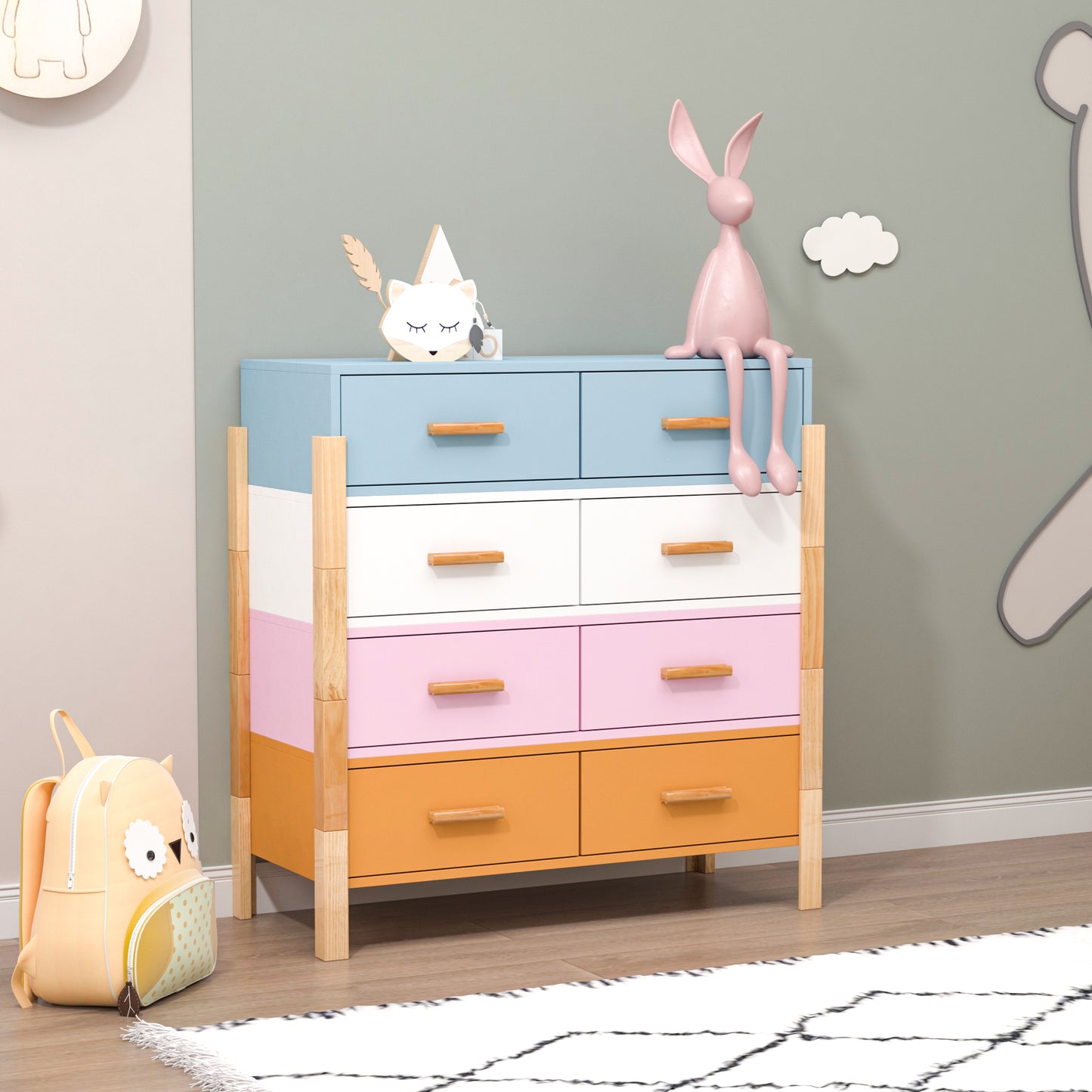 Solid Wood Colorful Free Combination Storage Cabinet Dresser Drawers_2