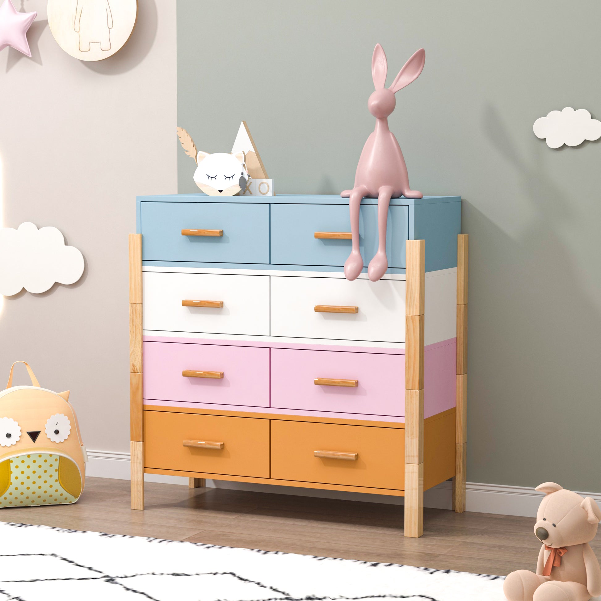 Solid Wood Colorful Free Combination Storage Cabinet Dresser Drawers_1