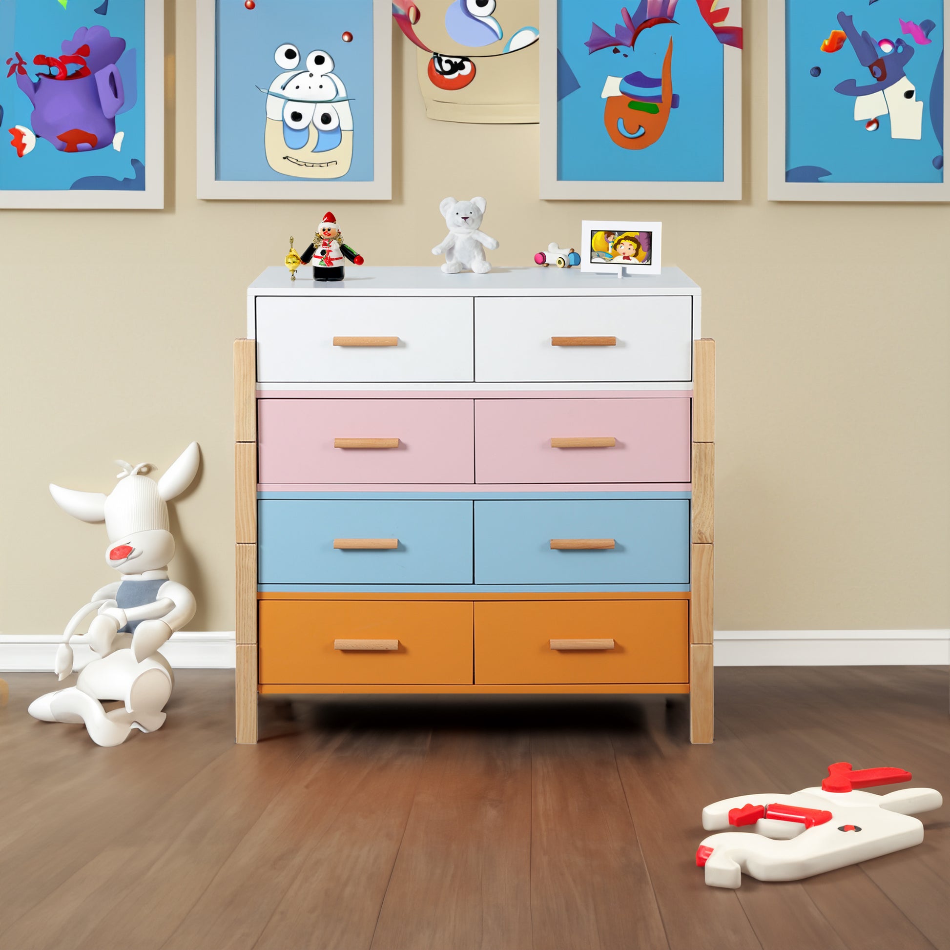 Solid Wood Colorful Free Combination Storage Cabinet Dresser Drawers_3