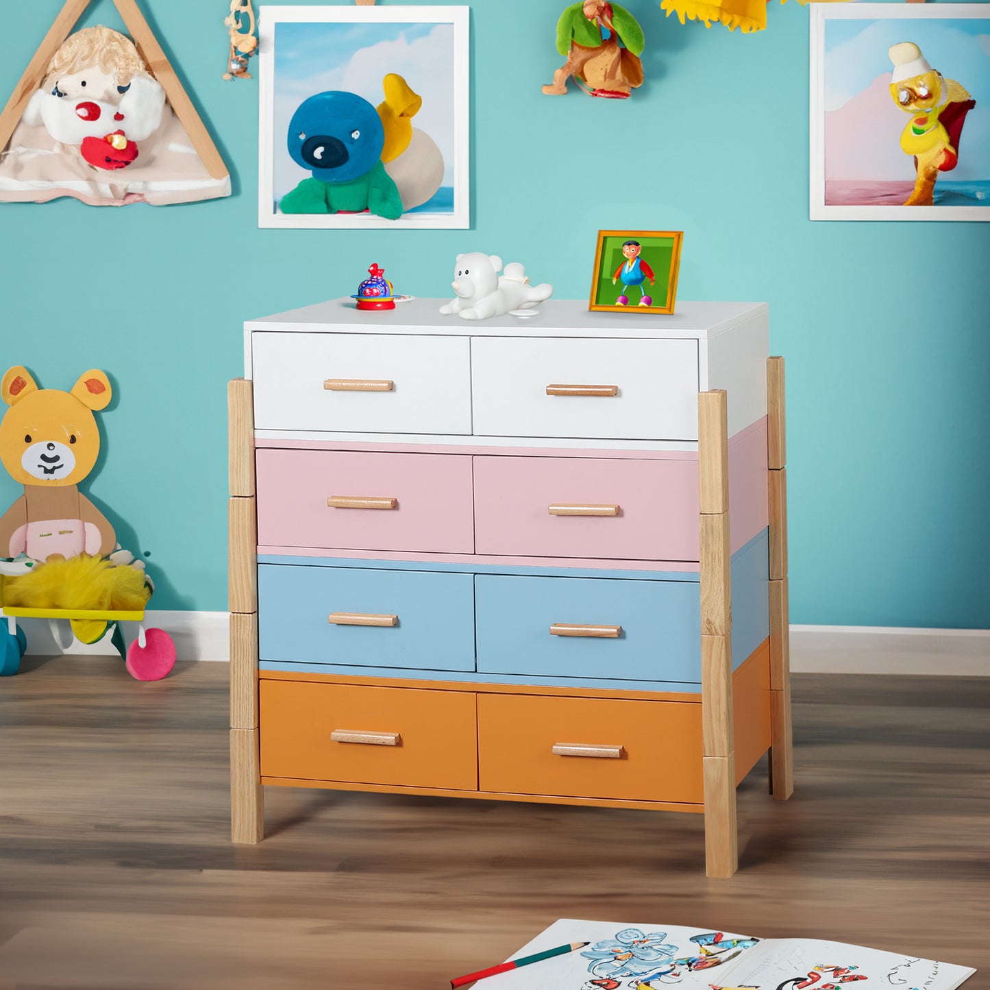 Solid Wood Colorful Free Combination Storage Cabinet Dresser Drawers_4