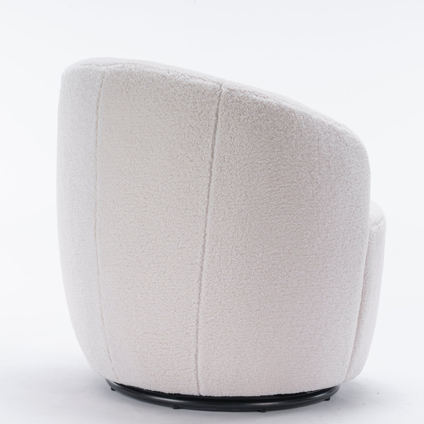 Teddy Fabric Swivel Accent Armchair Barrel Chair With Black Metal Ring- Ivory White_12