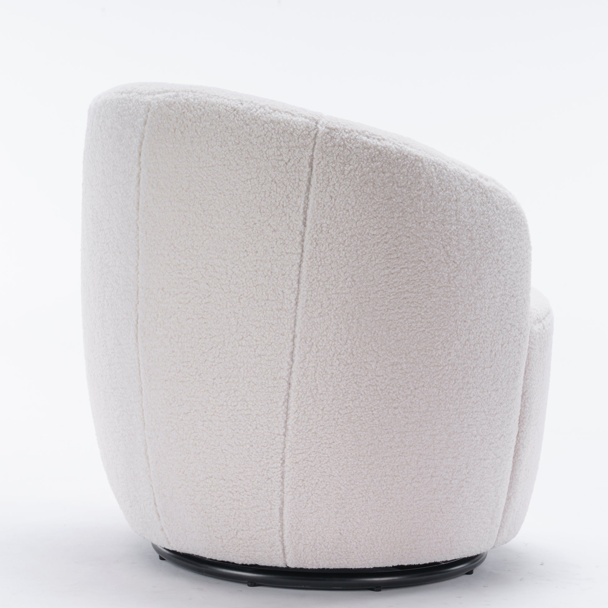 Teddy Fabric Swivel Accent Armchair Barrel Chair With Black Metal Ring- Ivory White_12