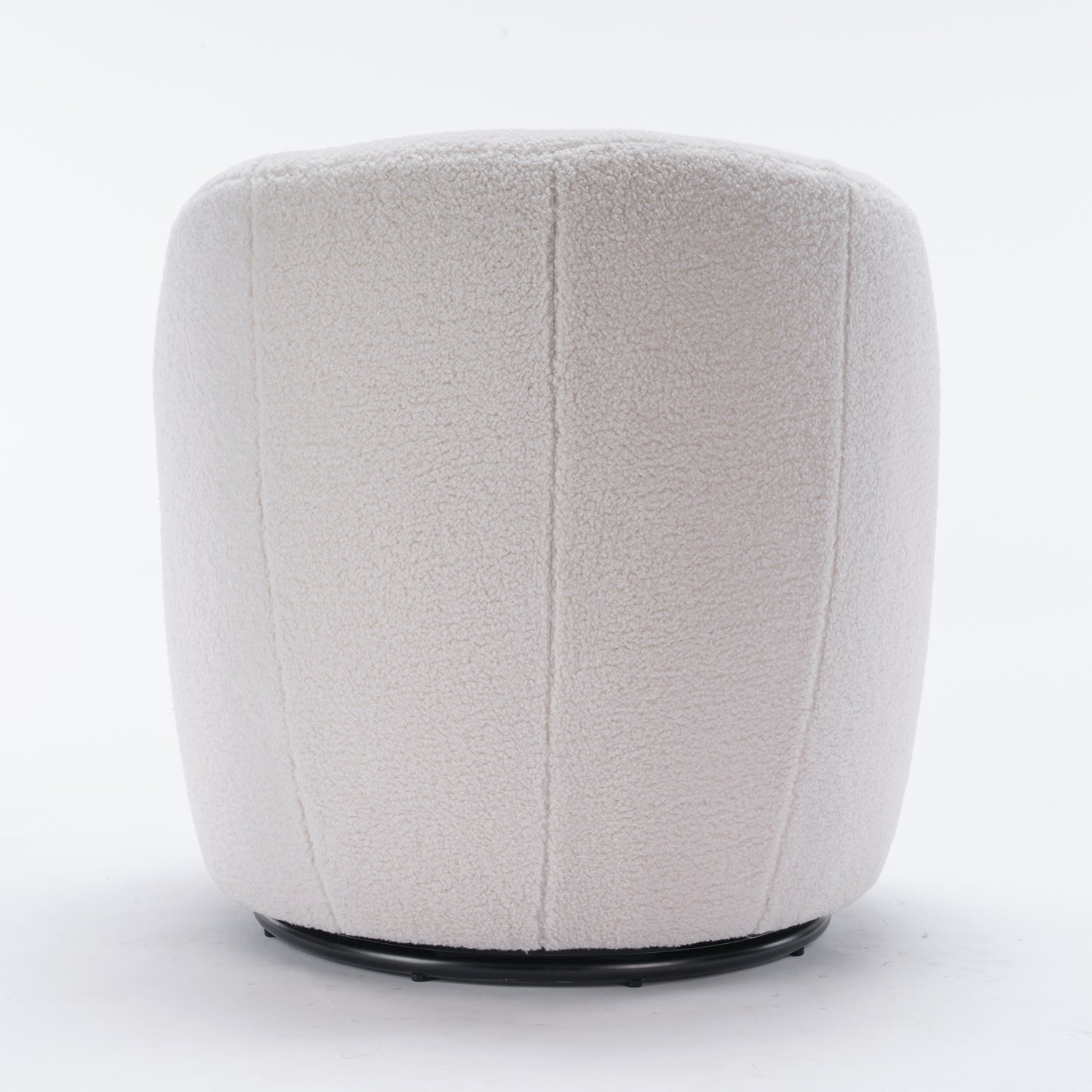 Teddy Fabric Swivel Accent Armchair Barrel Chair With Black Metal Ring- Ivory White_14