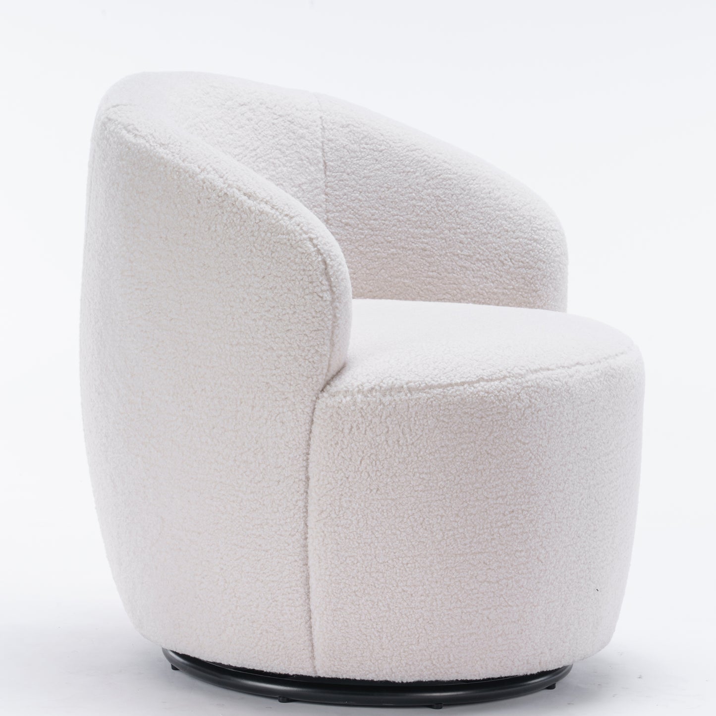 Teddy Fabric Swivel Accent Armchair Barrel Chair With Black Metal Ring- Ivory White_15