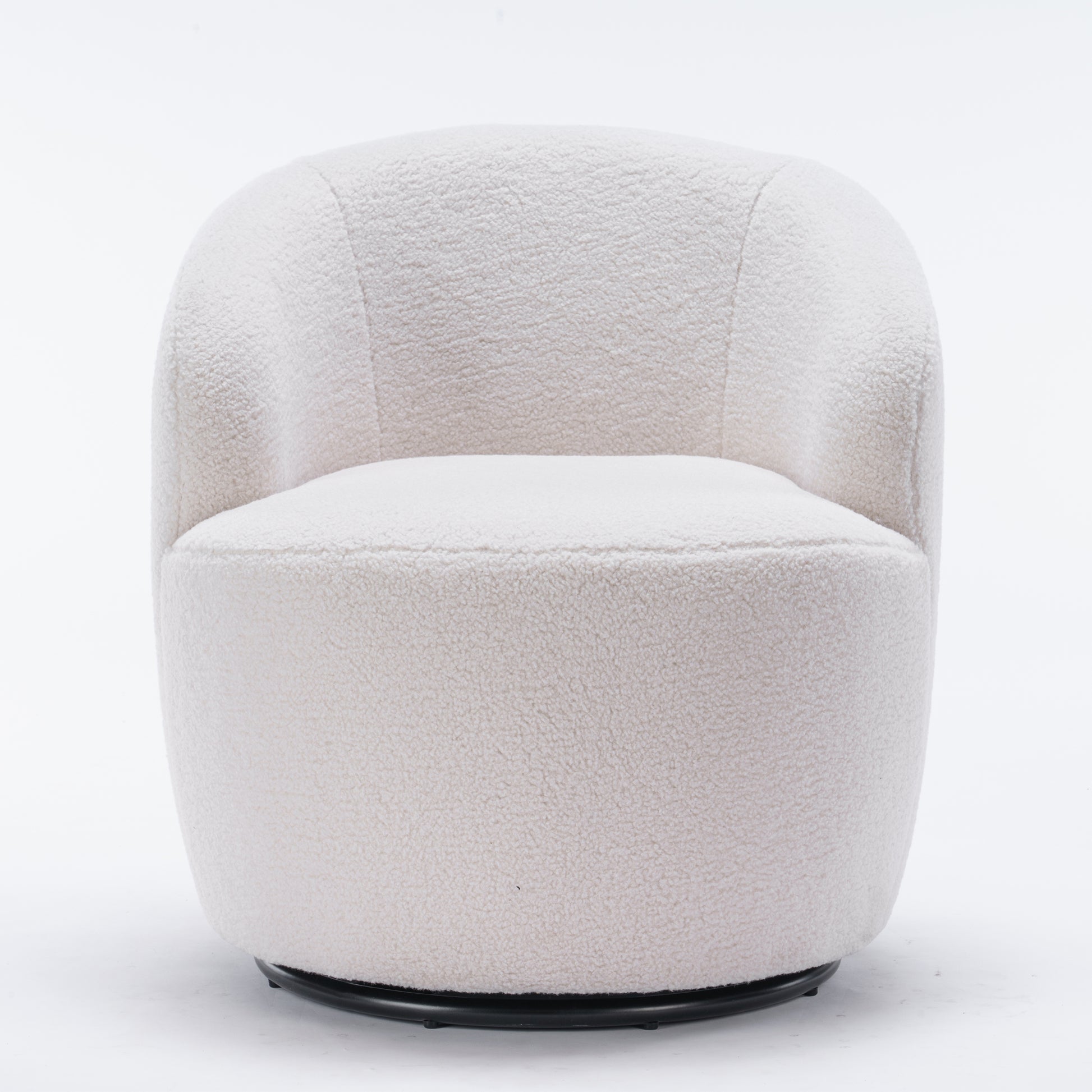 Teddy Fabric Swivel Accent Armchair Barrel Chair With Black Metal Ring- Ivory White_16