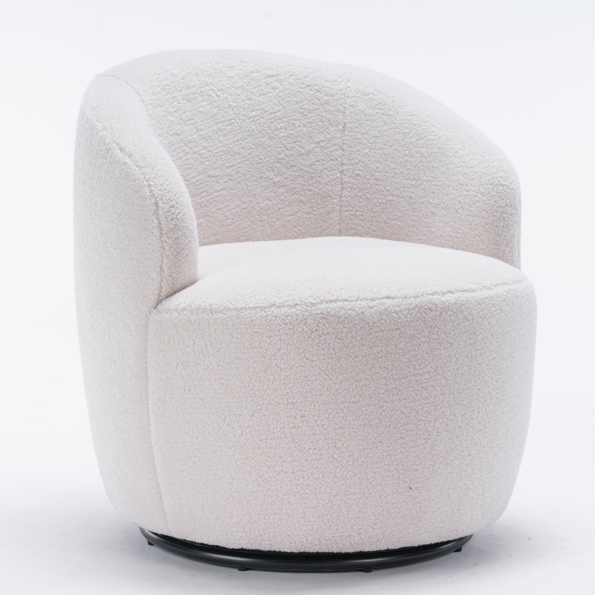 Teddy Fabric Swivel Accent Armchair Barrel Chair With Black Metal Ring- Ivory White_17