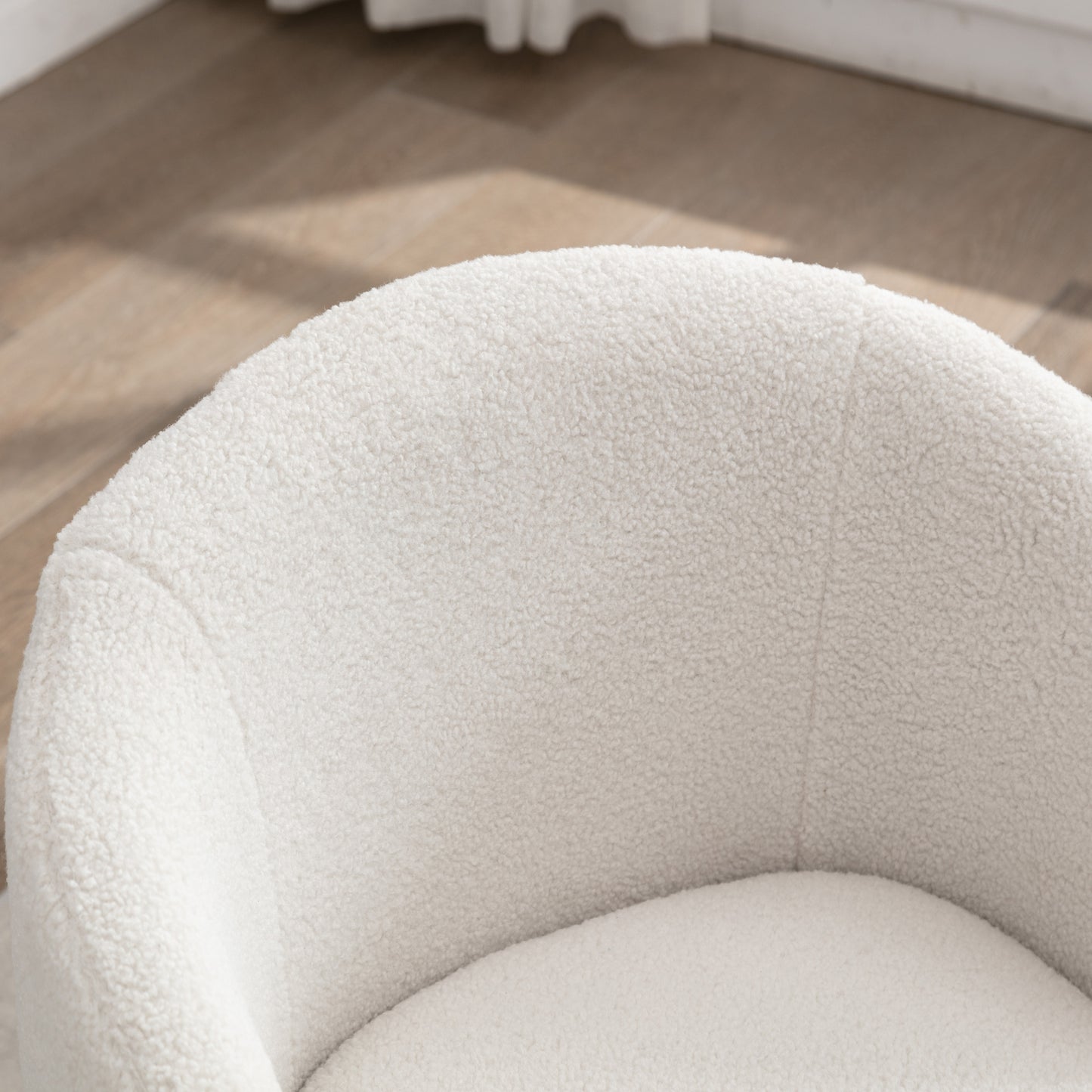 Teddy Fabric Swivel Accent Armchair Barrel Chair With Black Metal Ring- Ivory White_1