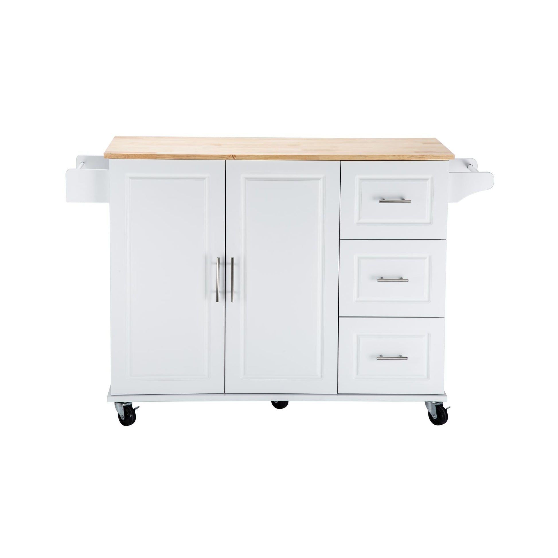 3 Drawers Rubber Wooden Top Utility Kitchen Cart with Adjustable Shelf- White_26